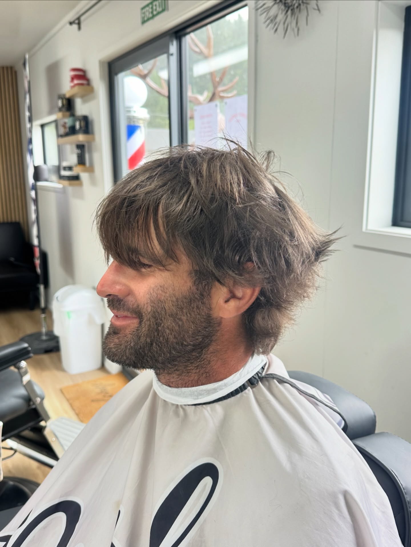 Side view of a mid length shaggy cut.